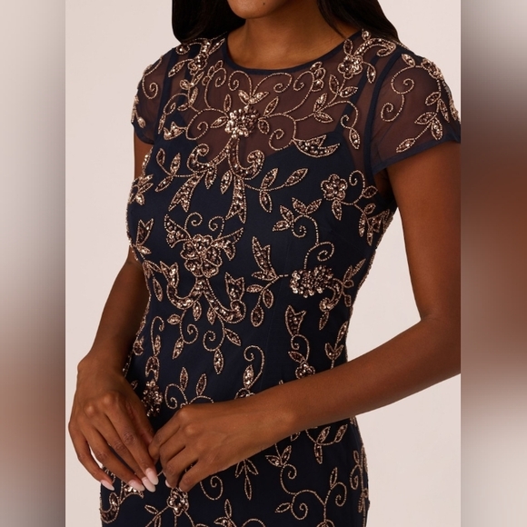 Adrianna Papell Navy Embroidered Maxi Dress - Picture 6 of 8